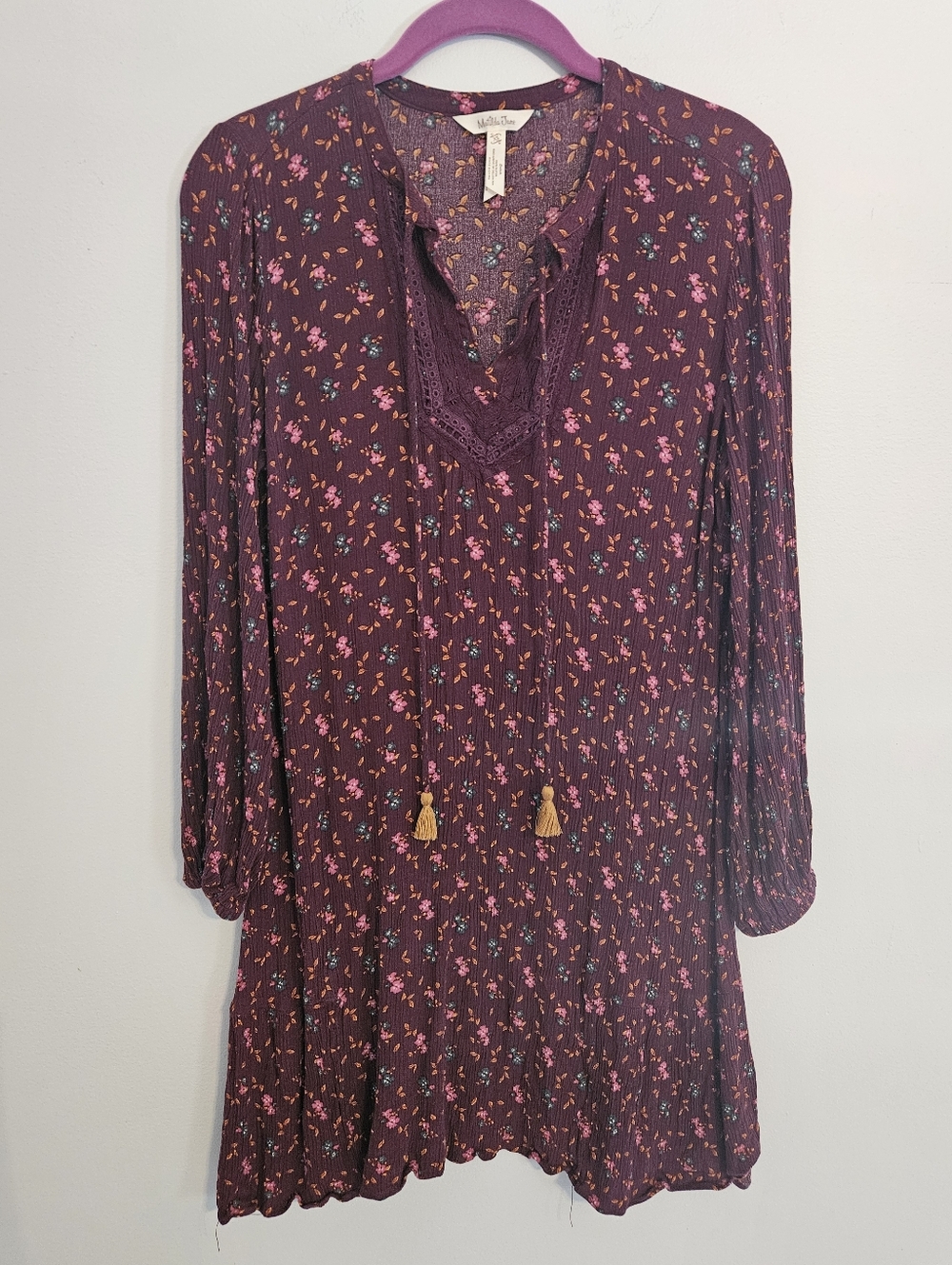 Matilda Jane Burgandy Floral Mini Dress with Pink & Teal Accents